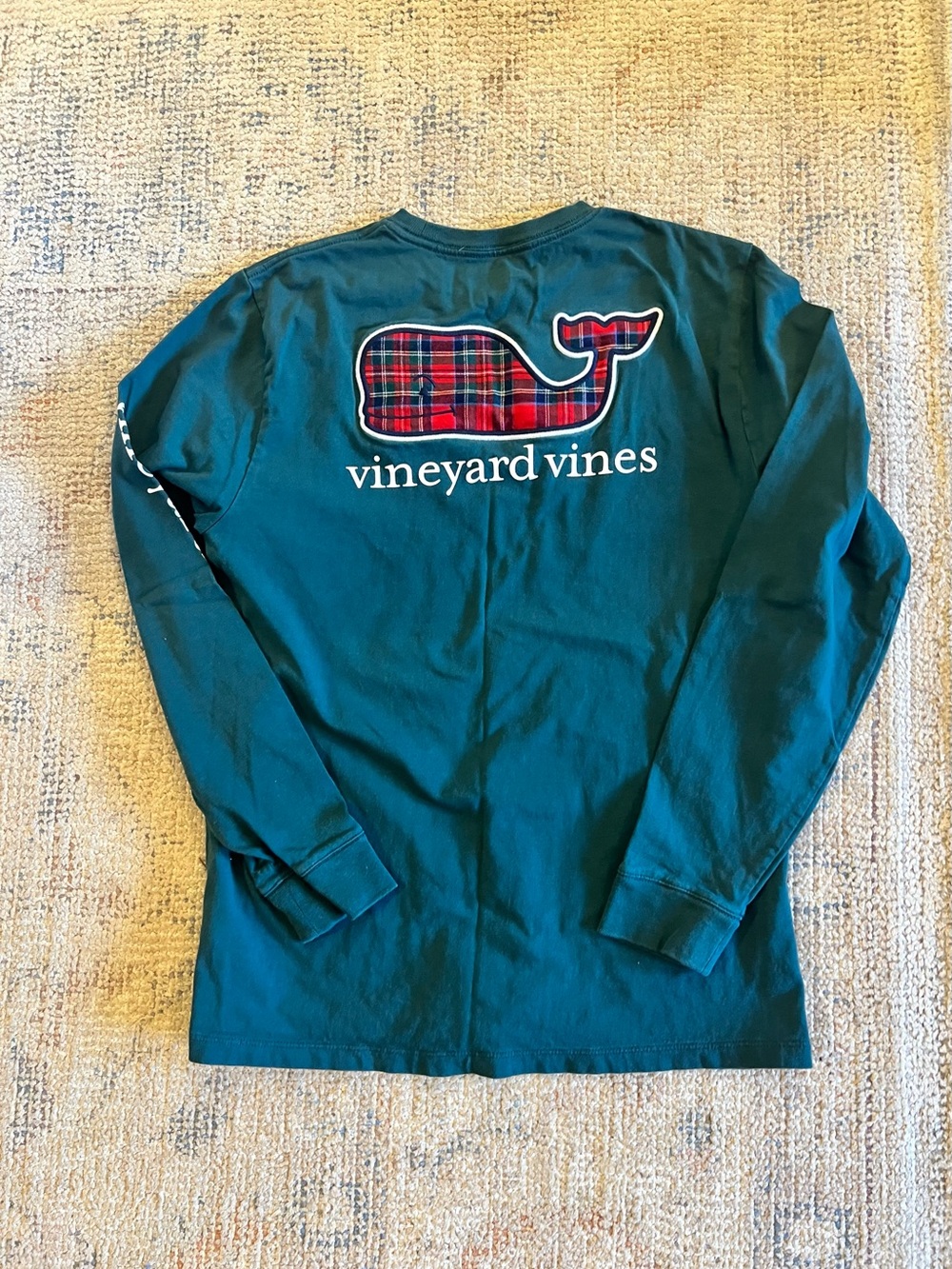 Vineyard Vines Boys XL 18 Long Sleeve Shirt Tartan Plaid Whale Green 100% Cotton